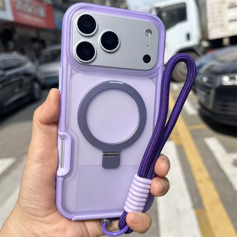 Роскошный матовый противоударный чехол с магнитной зарядкой Ott для iPhone Air 17 16 15 14 Plus Pro Max из TPU+PC с подставкой и ремешком для руки