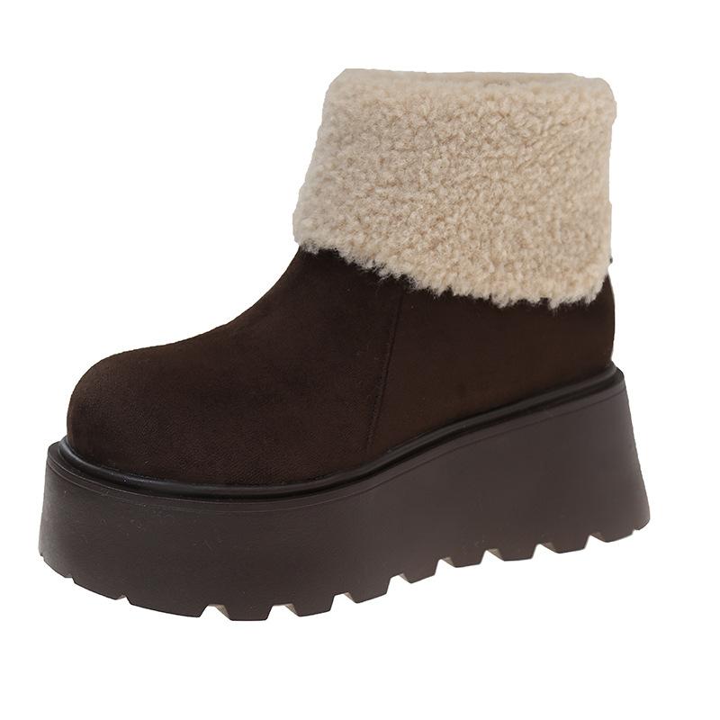 Зимние женские ботинки на толстой подошве, увеличивающие рост, новые, плюшевые, теплые, пушистые, короткие, модные, уродливые и милые, с большой головой, хлопковые туфли