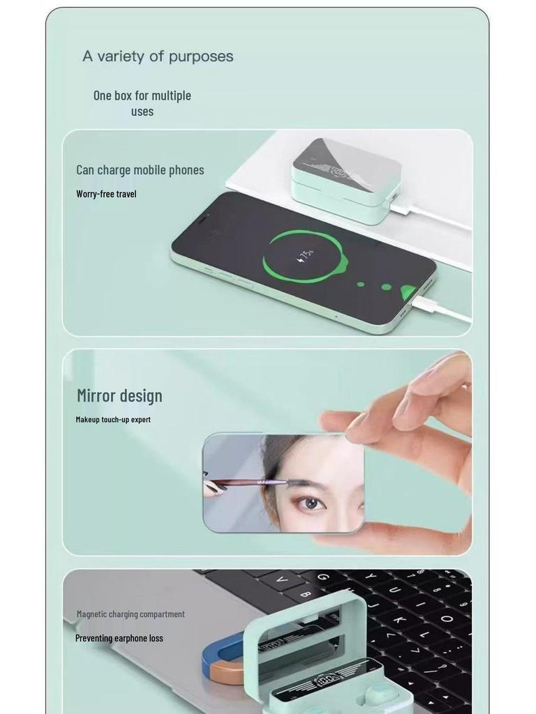 High-Fidelity In-Ear Wireless Bluetooth Earphones with Type-C Charging, Mirror Finish, and Extended Battery Life for Running