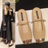 French New Square Head Line with Mary Jane Single Shoes Flat Bun Head Half Drag Female Summer Slippers