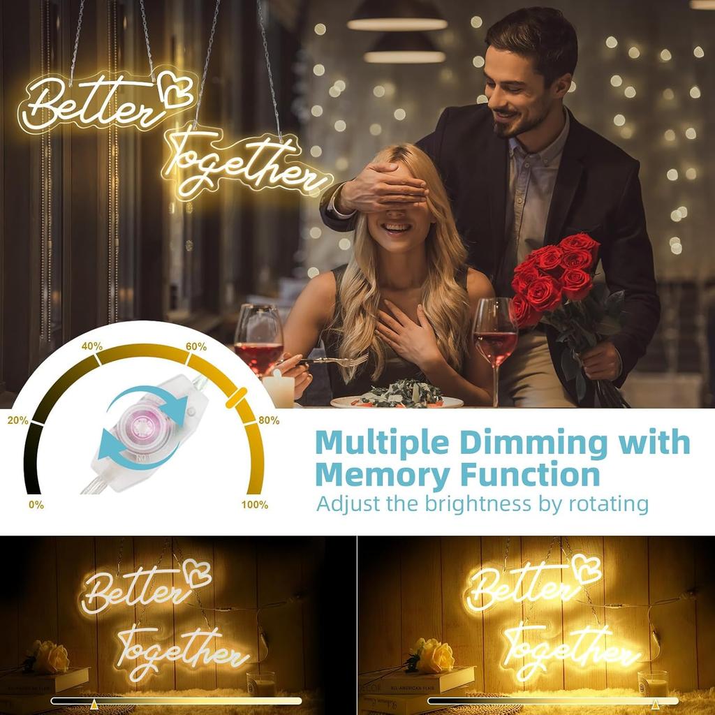 31-дюймовые большие неоновые вывески Better Together, неоновые огни Better Together для декора стен с регулировкой яркости, работающие от USB/батареи, светодиодные вывески с теплым белым светом
