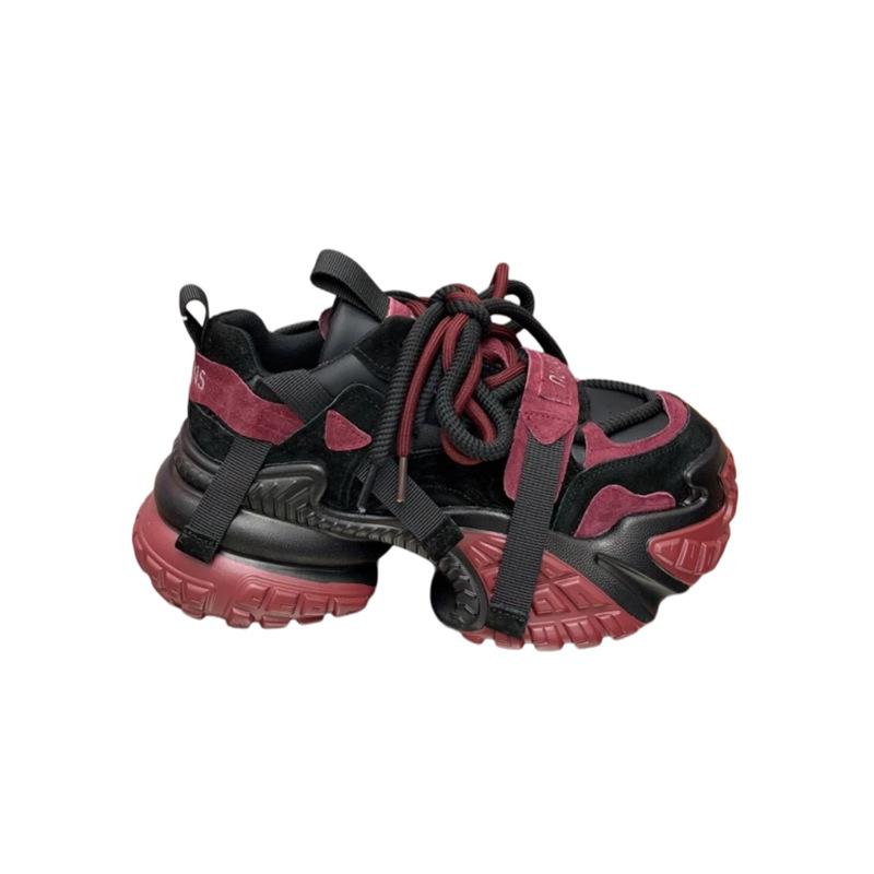 European Station Retro Style Thick-soled Polished Color-increasing Dad Shoes Women's 2025 New Autumn Color Matching Lace-up Sports Shoes