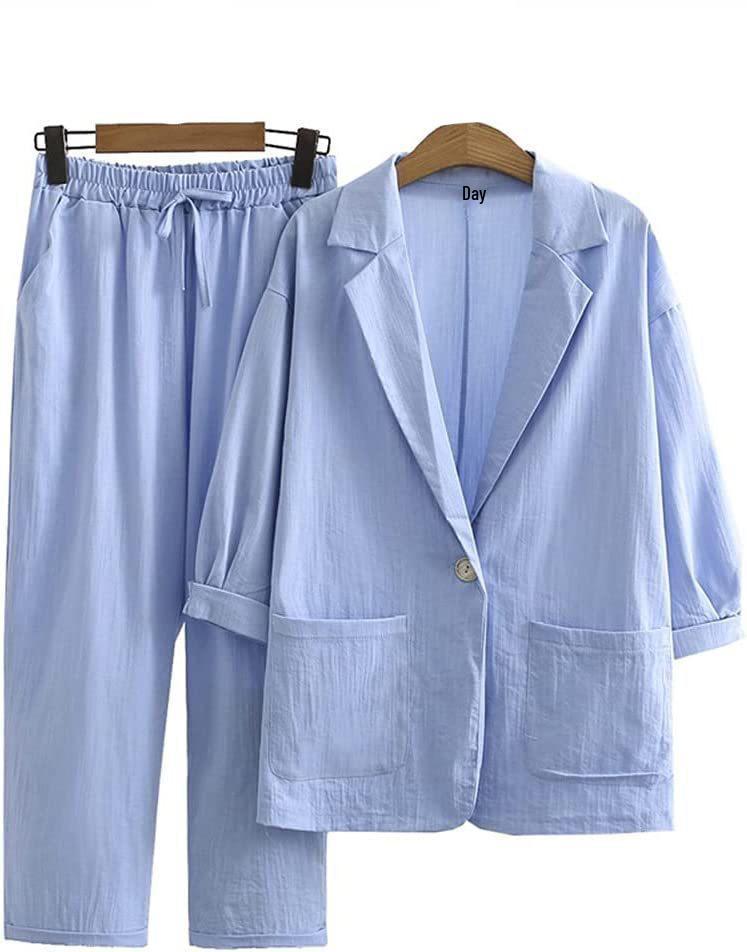 2024 European & American Women's Autumn Cotton-Linen Commuter Suit: Loose Jacket & Pants Set