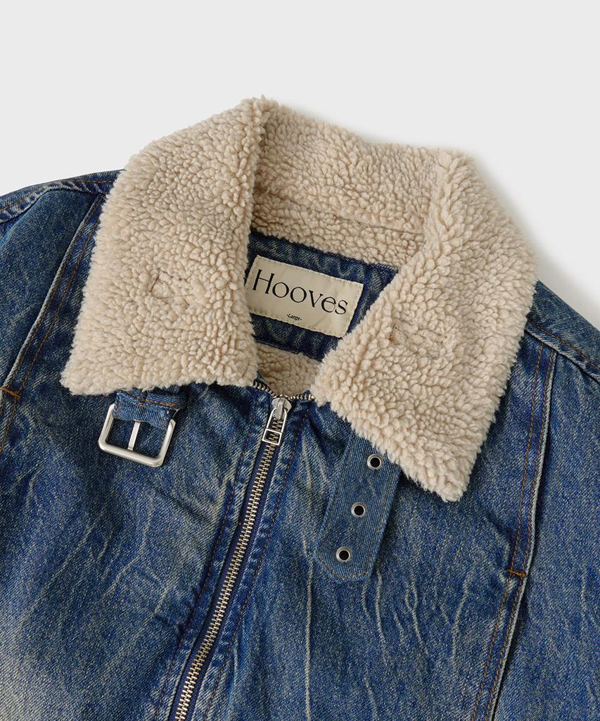 Джинсовая куртка с подкладкой из овчины Hooves Washed Crop Denim [Синий]