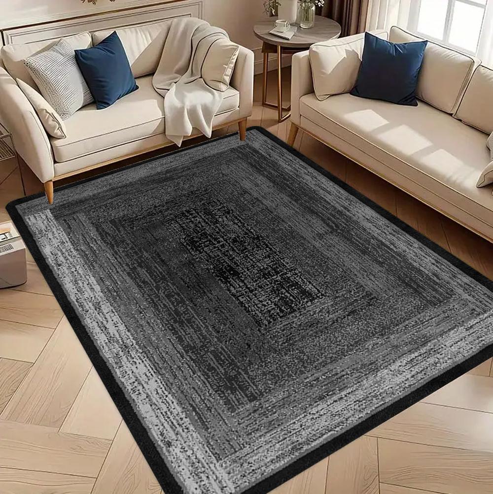 Nesting Square Pattern Carpet Mat Rug Classic & Elegant Home Decoration with Black Grey Tone for Living Room Bedroom