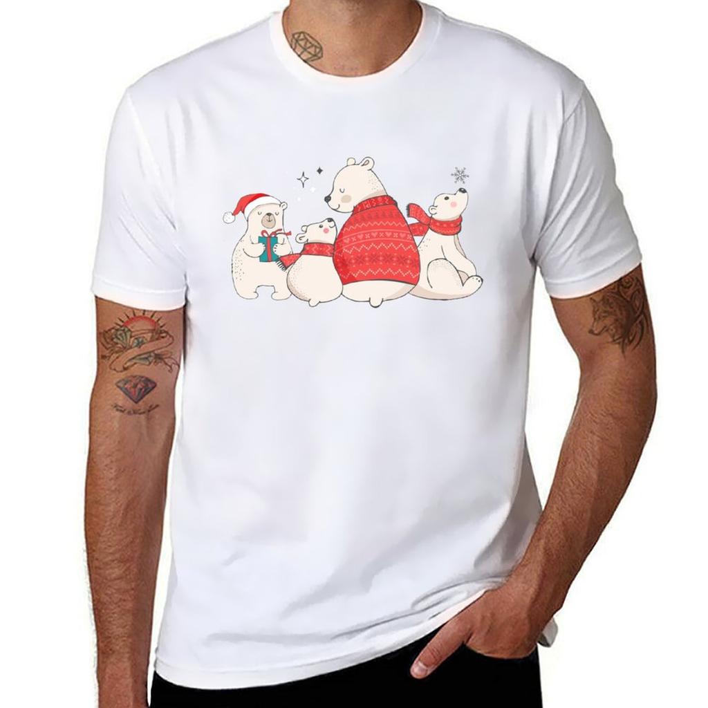Polar Bear Winter Christmas Holiday Illustrations TShirt Work Daily Short Sleeve Top