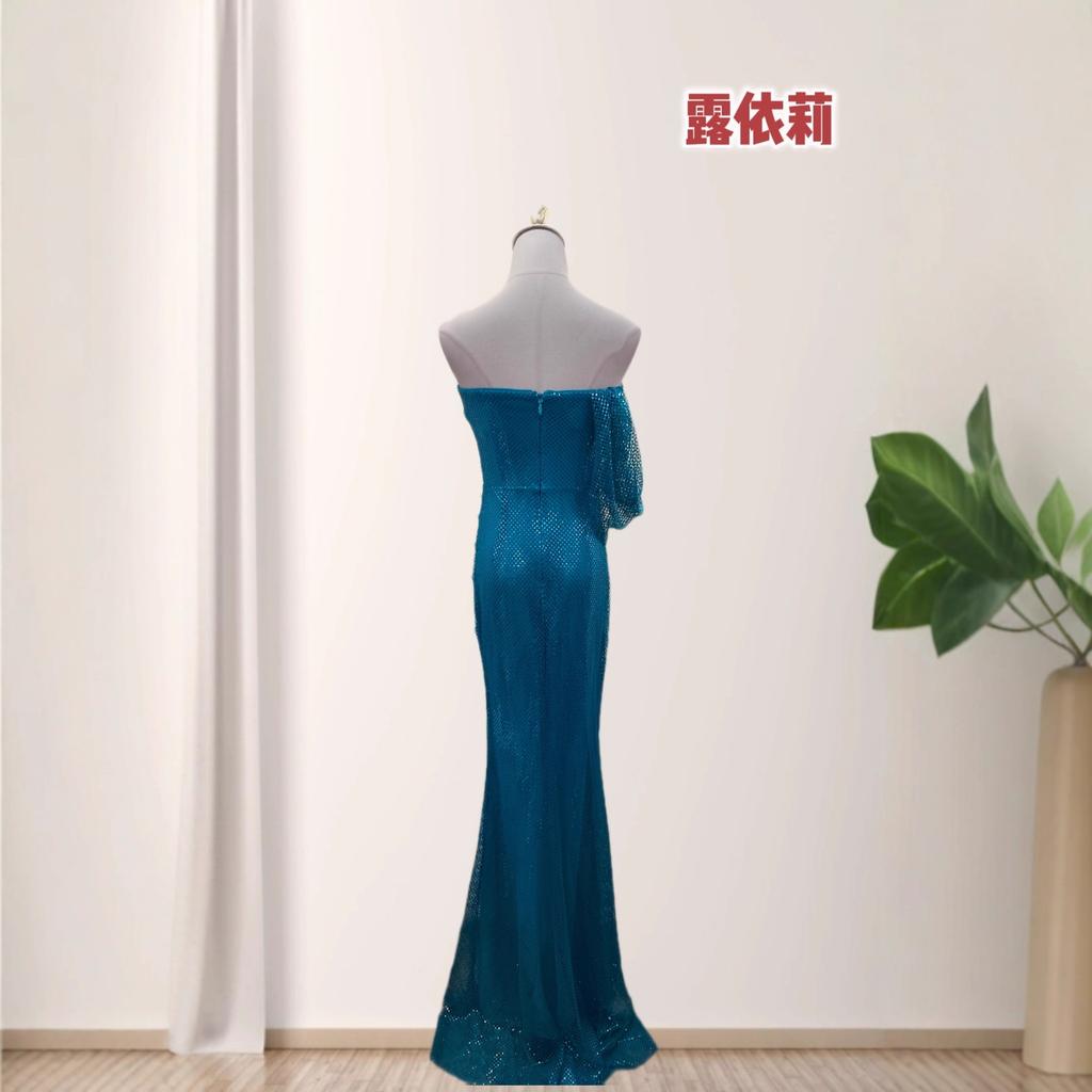 European and American new sequined sexy tube top slim-fitting hip-wrapped high-split party dinner annual meeting dress dress