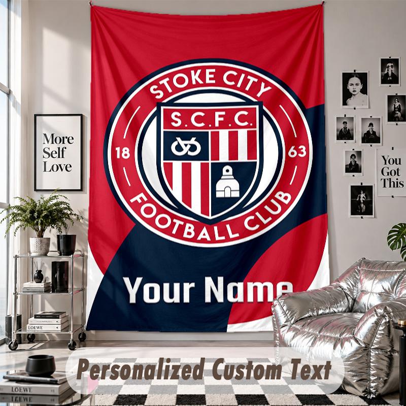 Wall Hanging Tapestry With Custom Name & Text, Stoke City FC Decorative Tapestry For Bedroom