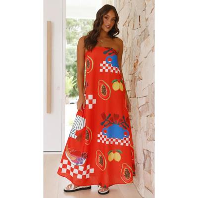 Женское платье с принтом, топ-труба, длинная юбка, сексуальный отпуск