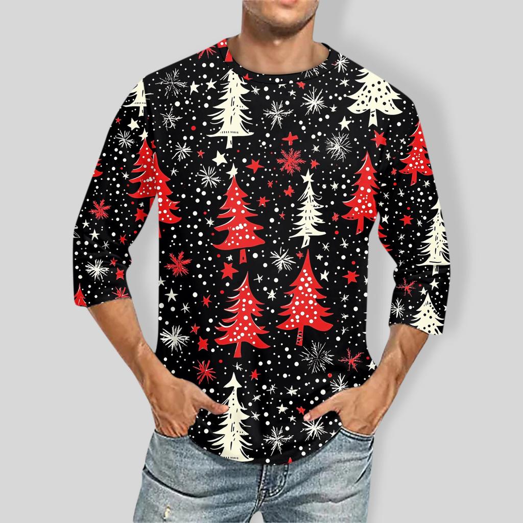 Men'S Round Neck Three-Quarters Sleeve Top Casual Fashion T-Shirt