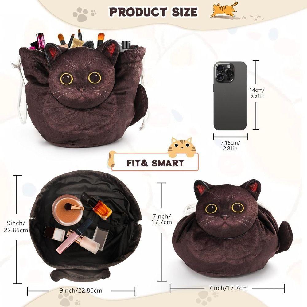 New Cat Shaped Drawstring Makeup Bag Drawstring Portable Cat Makeup Bag Waterproof Cosmetic Pouch Bag Travel Use