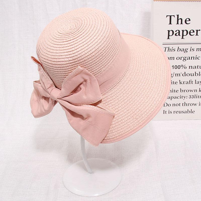 Bow Sun Hat Wide Brim Floppy Hats Women Beach Panama Straw Dome Bucket Hat