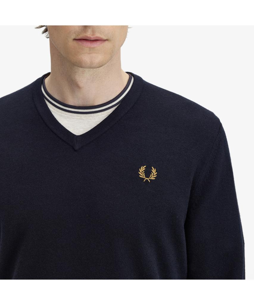 Fred Perry [Baseline] Классический вязаный джемпер с V-образным вырезом - Темно-синий Afpm2439600-795