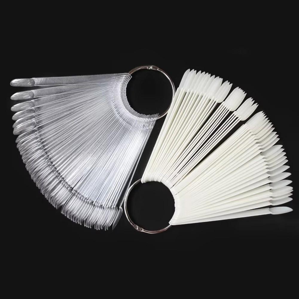 50pcs Fan-Shaped Nail Practice Display Tips with Rings Nail Display Sticks Nail Art Practice