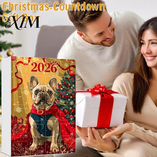 Fun Holiday Surprise Toys Bulldog Advent Calendar 2026, 24 Days Acrylic Puppy Ornaments Christmas Countdown Calendar, Tree Hanging Decor 2D