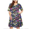 Летнее ретро-платье А-силуэта с коротким рукавом, женское платье с 3D-принтом в виде цветка, повседневное модное свободное женское платье с круглым вырезом, большие размеры