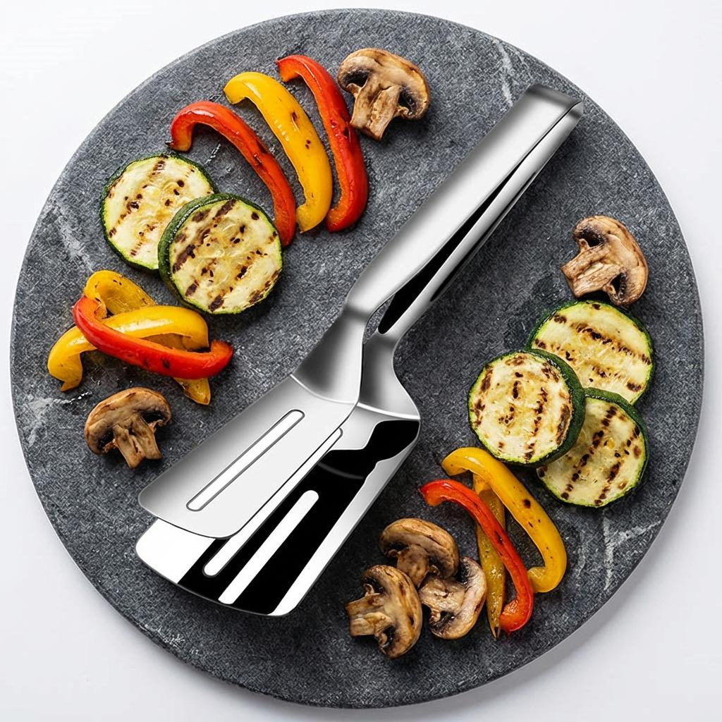 Durable Stainless Steel Steak Clip - Multifunctional Grill Tongs with Spatula, Essential BBQ Tool for Steak & Meat