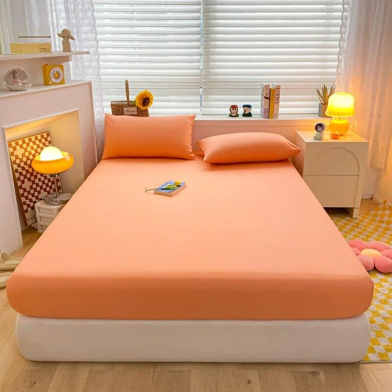 Простыня из стираного хлопка, нескользящий прочный наматрасник для дома, спальни, однотонное покрывало на кровать 140/160/200 см, мягкие покрывала
