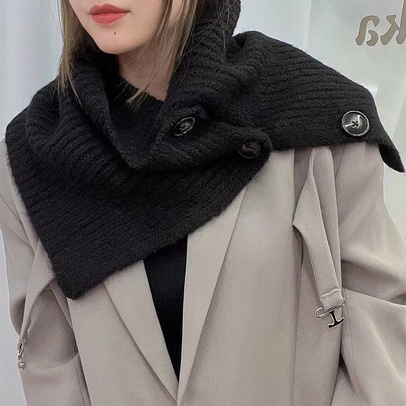 Twist Button Warm Winter Scarf for Women All Match Casual Neck Scarf for Cycling Cold Protection Neck Protection Warm Knitted Scarf Korea