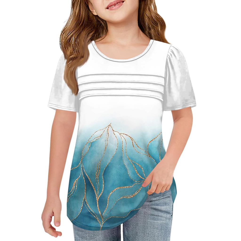 Детские футболки-поло Летнее пальто для отдыха с короткими рукавами Футболка с круглым воротником и принтом