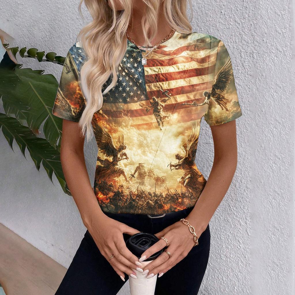 Женский топ с коротким рукавом и принтом «День независимости»