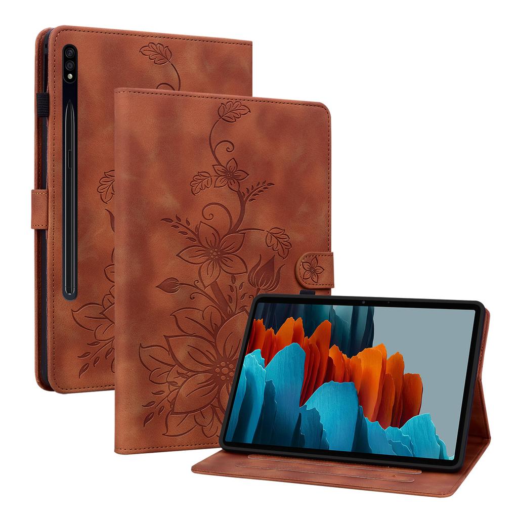 Для Samsung Galaxy Tab S7 FE (Tab S7 FE Wi-Fi SM-T730,SM-T733; Планшет S7 FE 5G SM-T736B).Чехол для планшета из искусственной кожи с изысканным цветочным тиснением