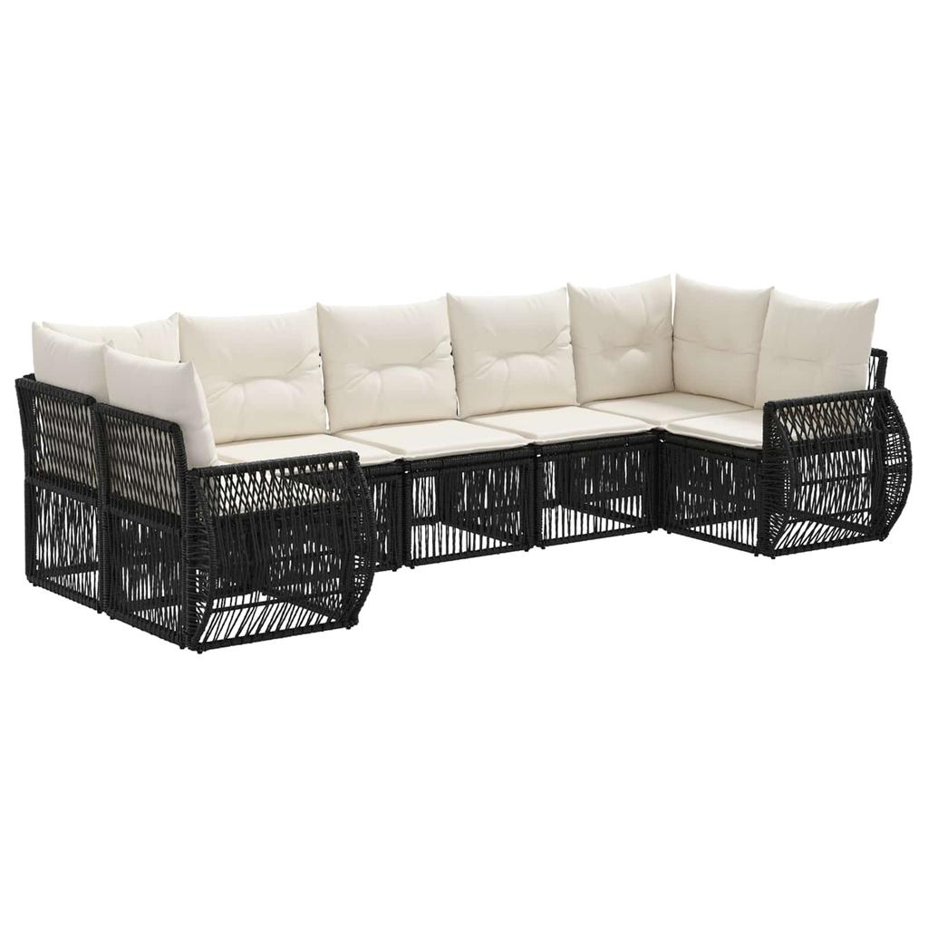 Garden Sofa Set 7 Pieces 7 Seater Black and Cream White