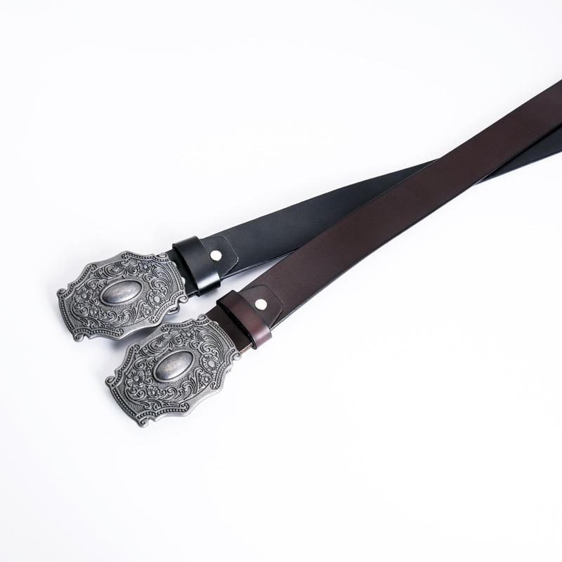 Adult Engraved Fashion Retro Belt Gentleman Waist Accessories Black Cowhide Belt Period Props