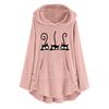 Womens Fleece Cat Embroidery Plus Size Warm Hoodie Top Button Sweater Blouse