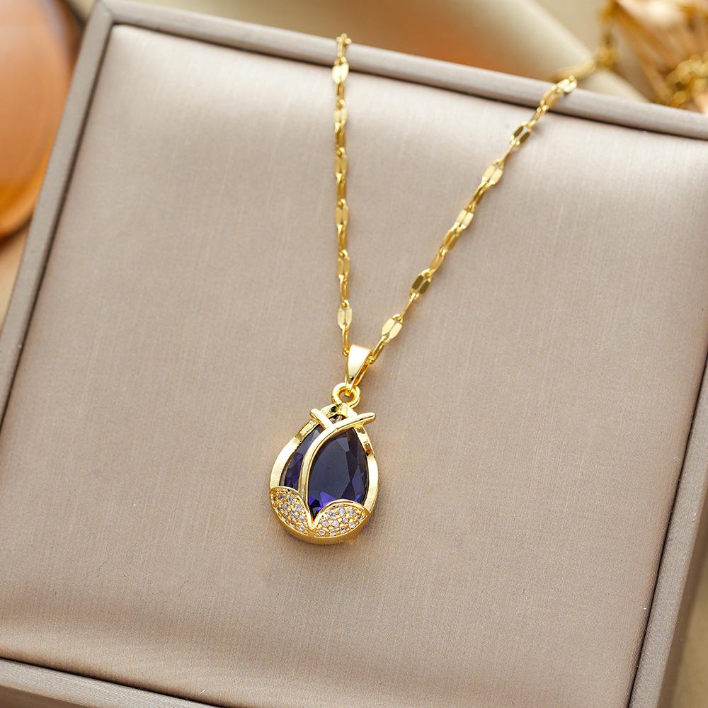 Titanium Steel Necklace For Women Elegant Simple Fashion Zircon Collarbone Chain Light Luxury Niche Jewelry