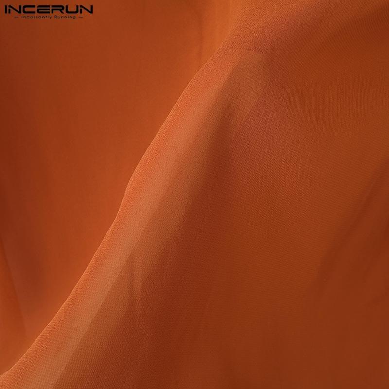 INCERUN Мужские рубашки с длинным рукавом и лацканами на пуговицах из сетки