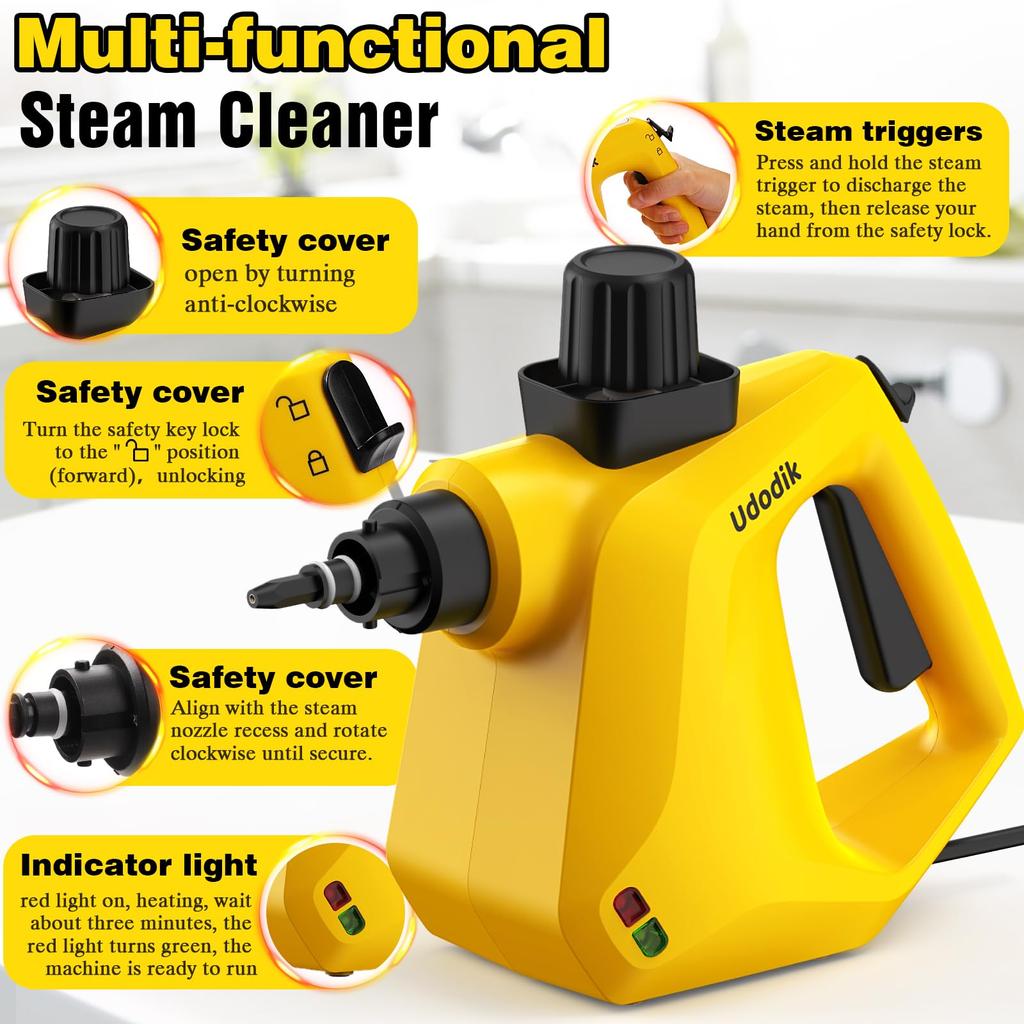 Udodik Steam Steam Cleaner with 10 Piece Accessory Pressurized Steam Cleaning Machine Multipurpose and All Natural and Steam Cleaning for Carpet