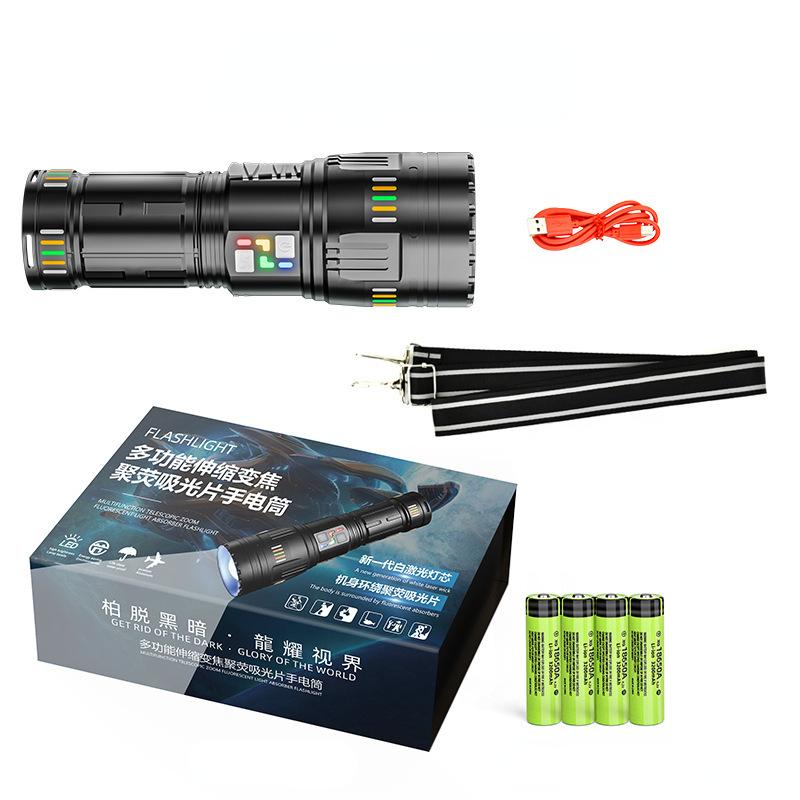 COBA Ultra Powerful LED Spotlight Long Range Flashlight Fluorescent Absorbing Film Luminous Zoom Flashlight Camping Emergency