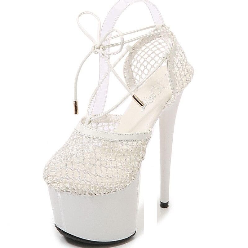 Женские туфли на шпильке, дышащие модные сандалии на шнуровке, серия 181, каблук 20 см, платформа 10 см LFD