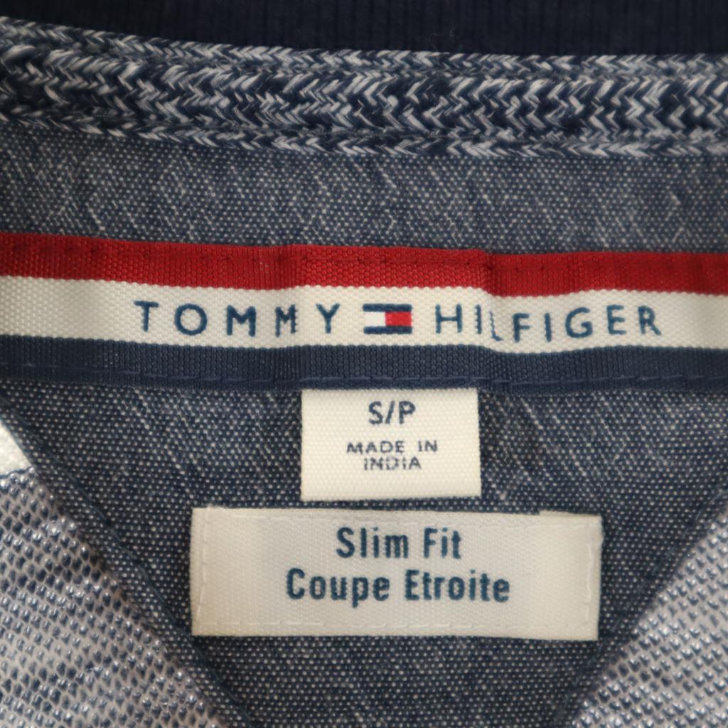 Tommy Hilfiger Рубашка-поло с узором по краю, с коротким рукавом, приталенная, S, темно-синяя, мужская, б/у