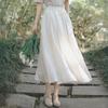 Women Vintage Skirts Elastic Waist Solid Color Summer Casual Loose Female Skirts