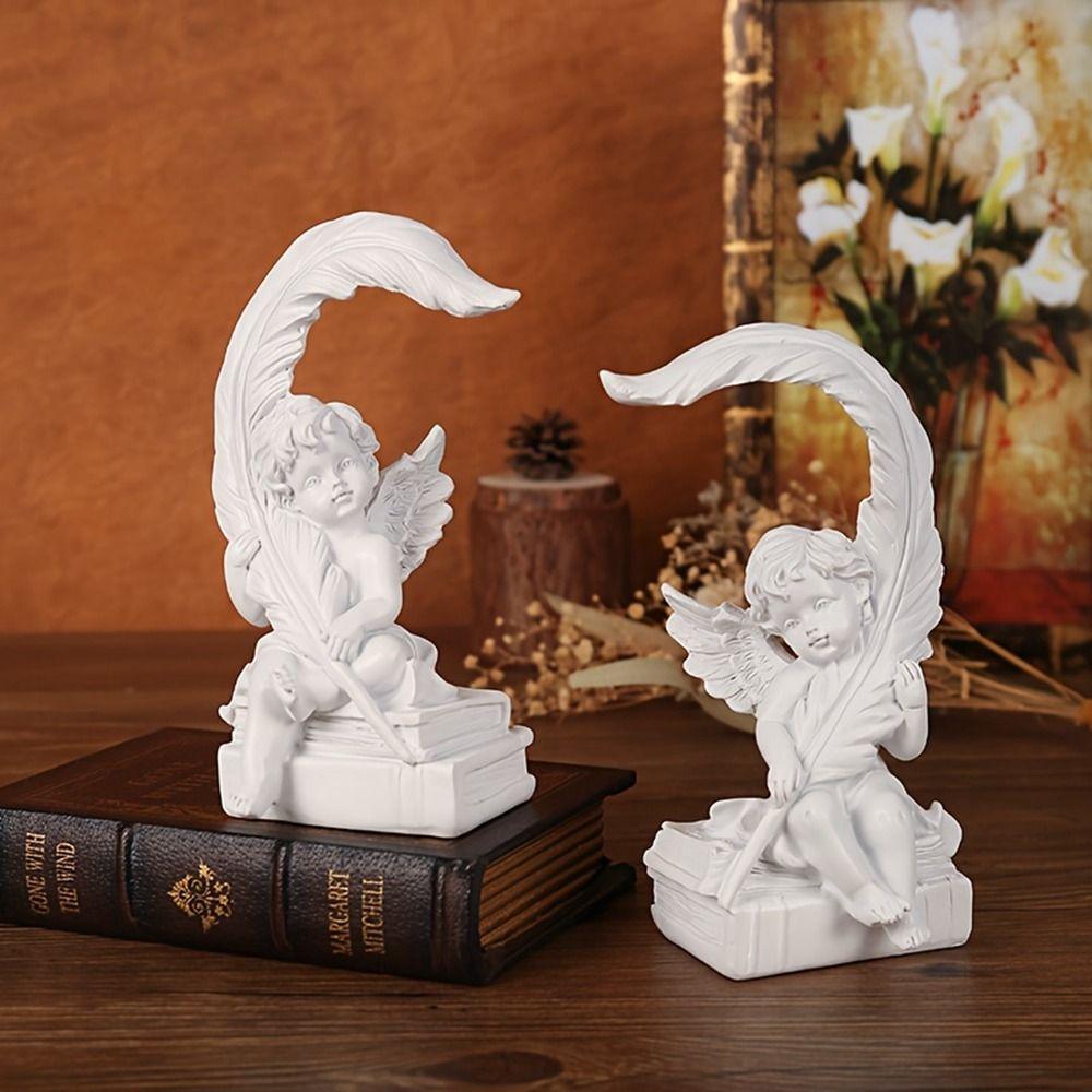 Charming Feather Angel Ornaments Handcrafted Decorative Resin Angel Statue Non-slip Base Praying Angel Figurine Living Room