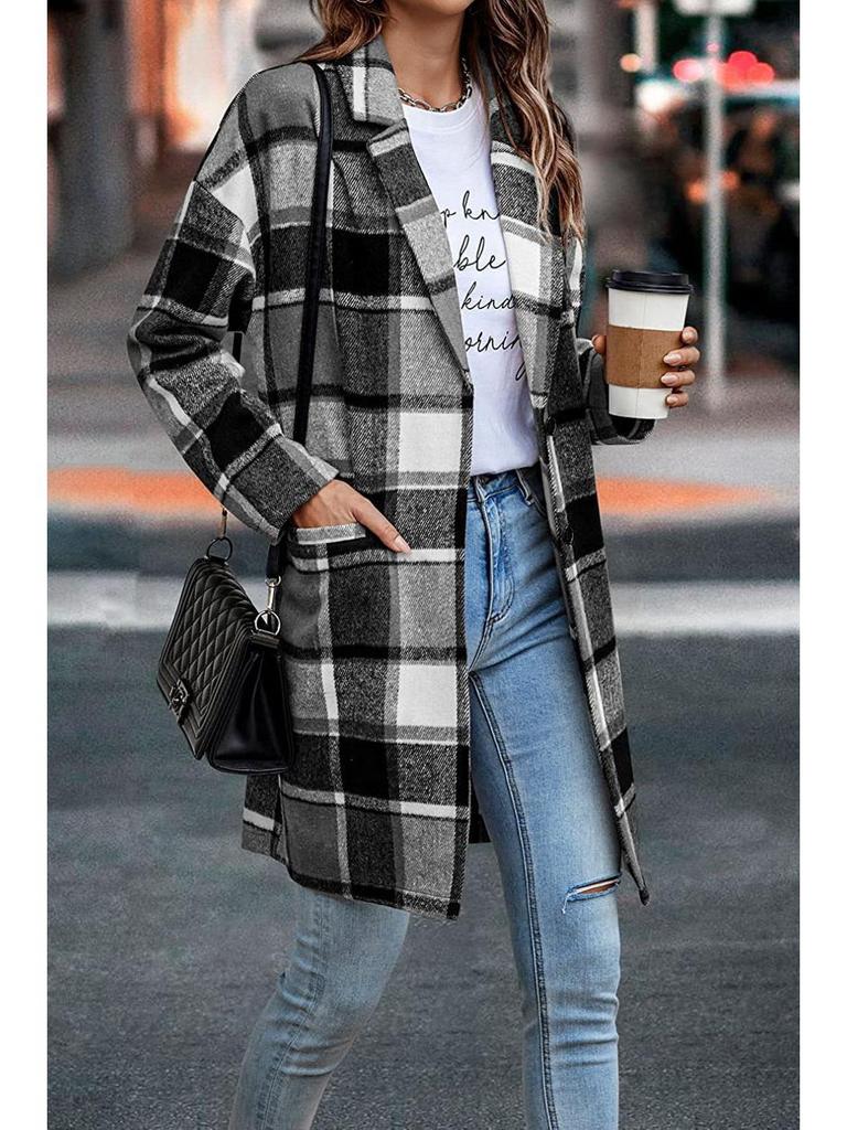 Autumn European & American Plaid Lapel Women's Casual Blazer