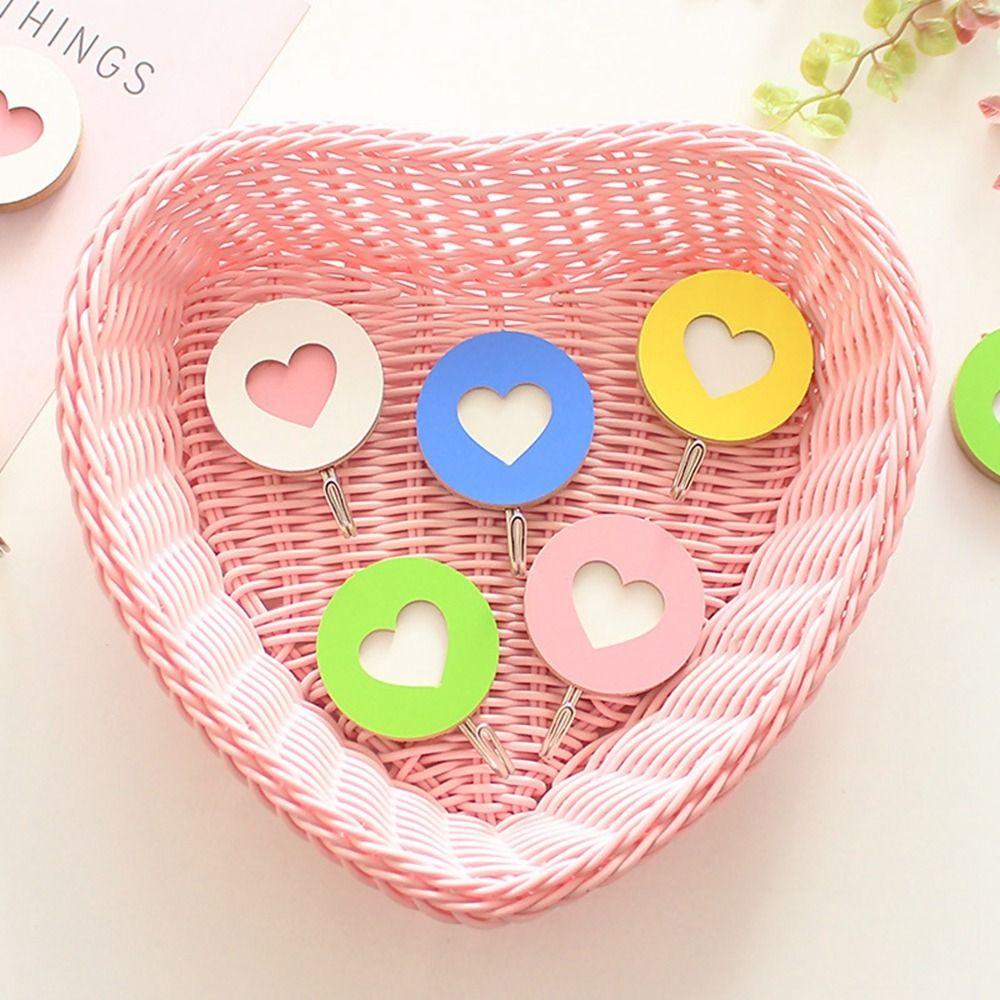 Wooden Wall Hook Self-adhesive Key Holder Creative Heart Shaped Hook  Kitchen