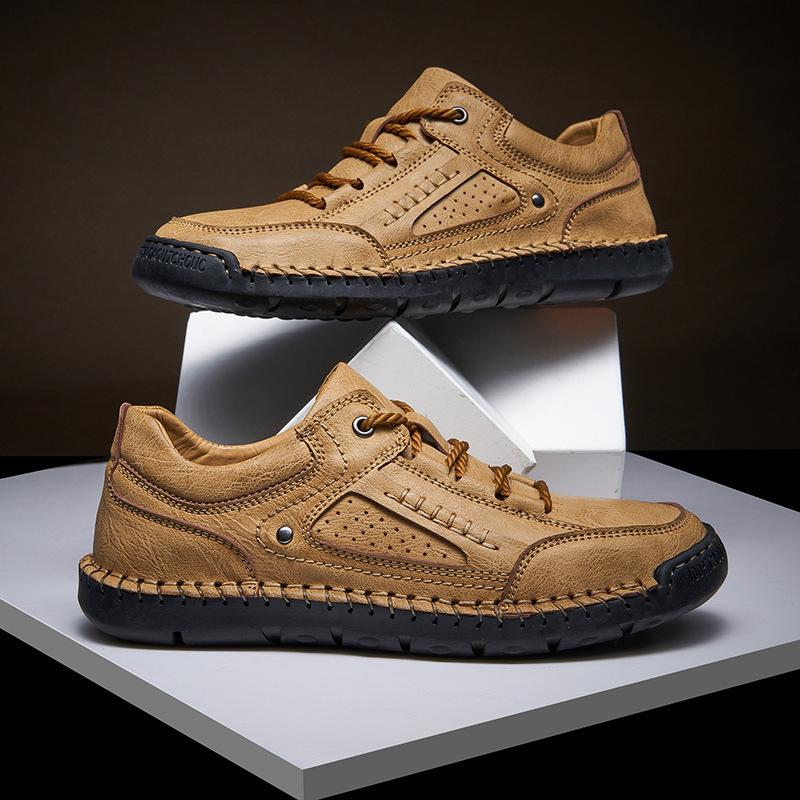 Весенне-осенние мужские кожаные туфли ручной работы, прошитые вручную, мужские туфли из натуральной кожи, мужские повседневные кожаные туфли, мужские туфли лоферы, повседневные туфли ручной работы