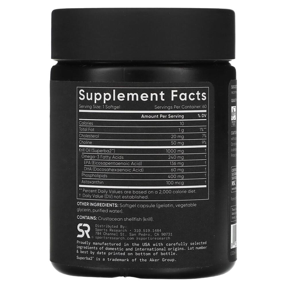 Sports Research Krill Oil Astaxanthin Omega-3 1000mg Softgels, 60 Count