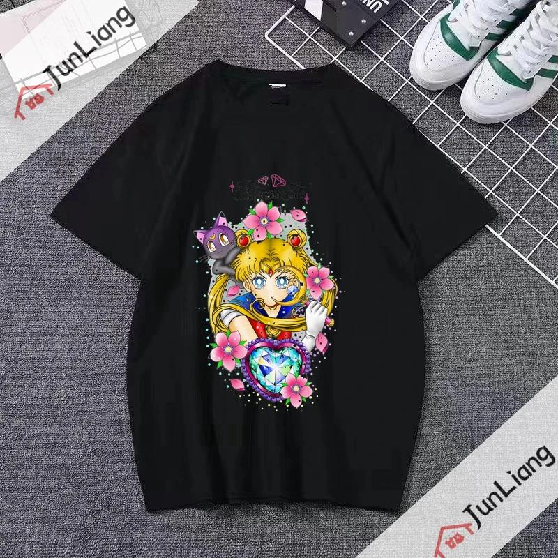 Sailor Moon Unisex Clothing Unisex Anime Kawaii Cute Short Sleeve Tee Футболка с принтом в виде топов Streetwear Y2k Graphic Shirts