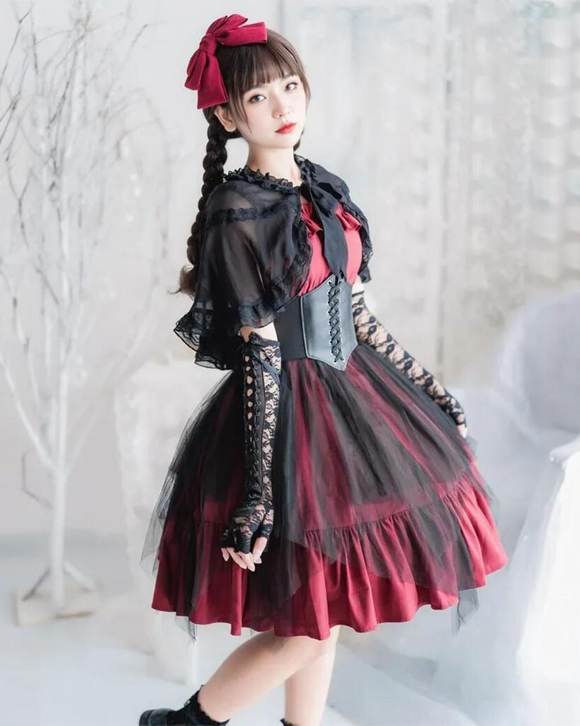 One Piece Lolita Gothic Lolita Costume Lolita Jumper Skirt Cosplay Anime Cosplay Lolita Large Size Mori Girl Sweet Loli Overlay Gloves Sash Belt Socks