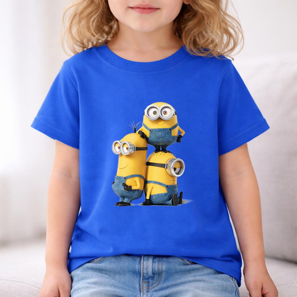 Minions Interactive Group Character Kids Cotton T Shirt Playful Scene Design Comfortable Casual Daily Clothing