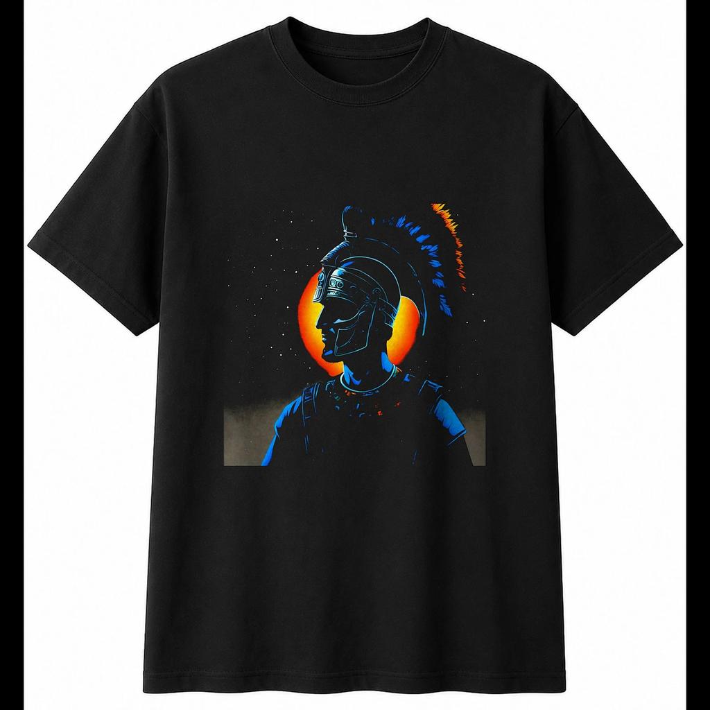 Neon Gladiator Candlelit Fantasy Mens T-Shirt Black 100% Cotton Folklore Printed