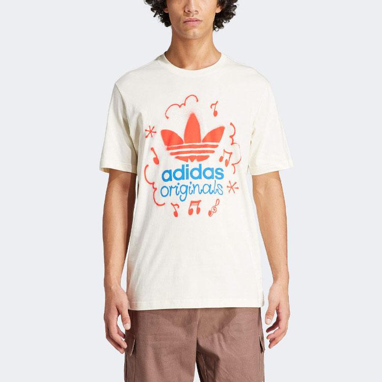 Adidas Футболка Originals Letter Logo Pattern Printed с круглым вырезом и коротким рукавом, мужская, бежевая IS2895