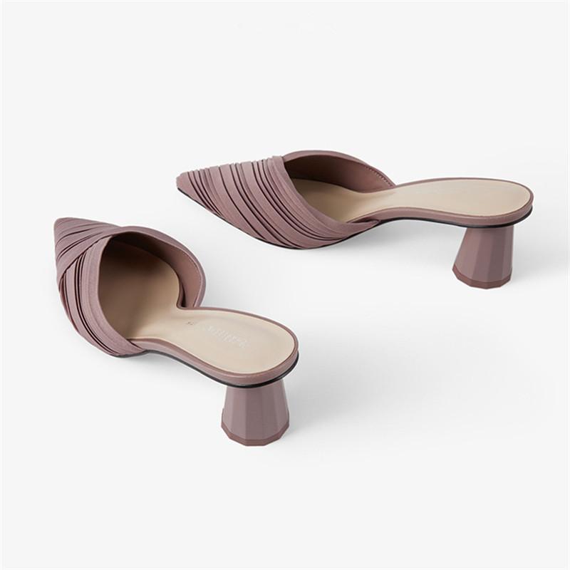 Модные новые весенние элегантные женские туфли с острым носком, задние пустые босоножки, тонкий каблук, средний каблук, профессиональная обувь dft65