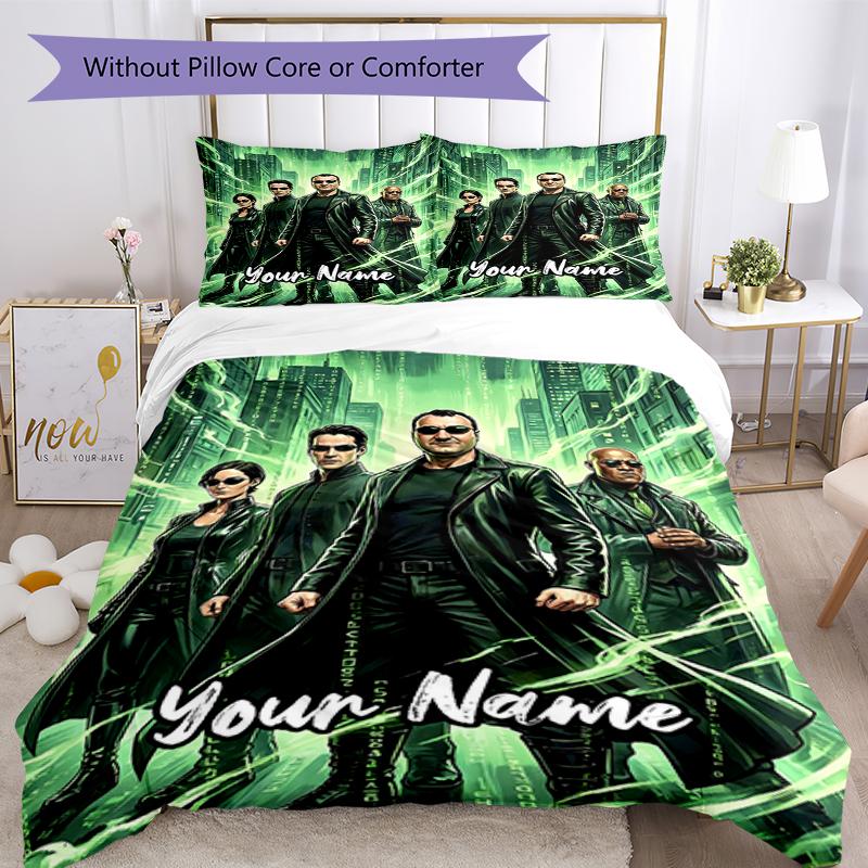3pcs Custom Name Matrix Bedding Set Duvet Cover Closure Includes 1 Duvet Cover & 2 Pillowcases, Soft and Comfortable for All Seasons.