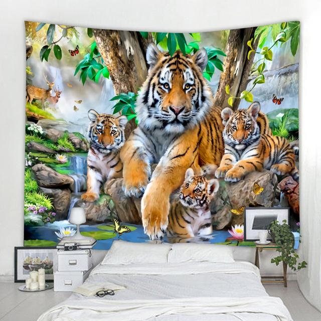 Декоративный гобелен с лесным тигром, декоративный гобелен с изображением животных, Мандала, богемный настенный гобелен в стиле хиппи, подвесной для спальни, гостиной
