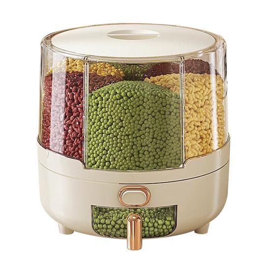 Вращающийся на 360 градусов дозатор хлопьев, контейнер для риса с крышкой, большая вместимость, несколько отсеков, органайзер для хранения зерна